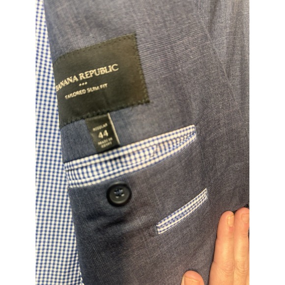 Banana Republic Mens Tailored Slim Fit Blazer 44R Light Plaid Polyester Blend - Picture 7 of 11